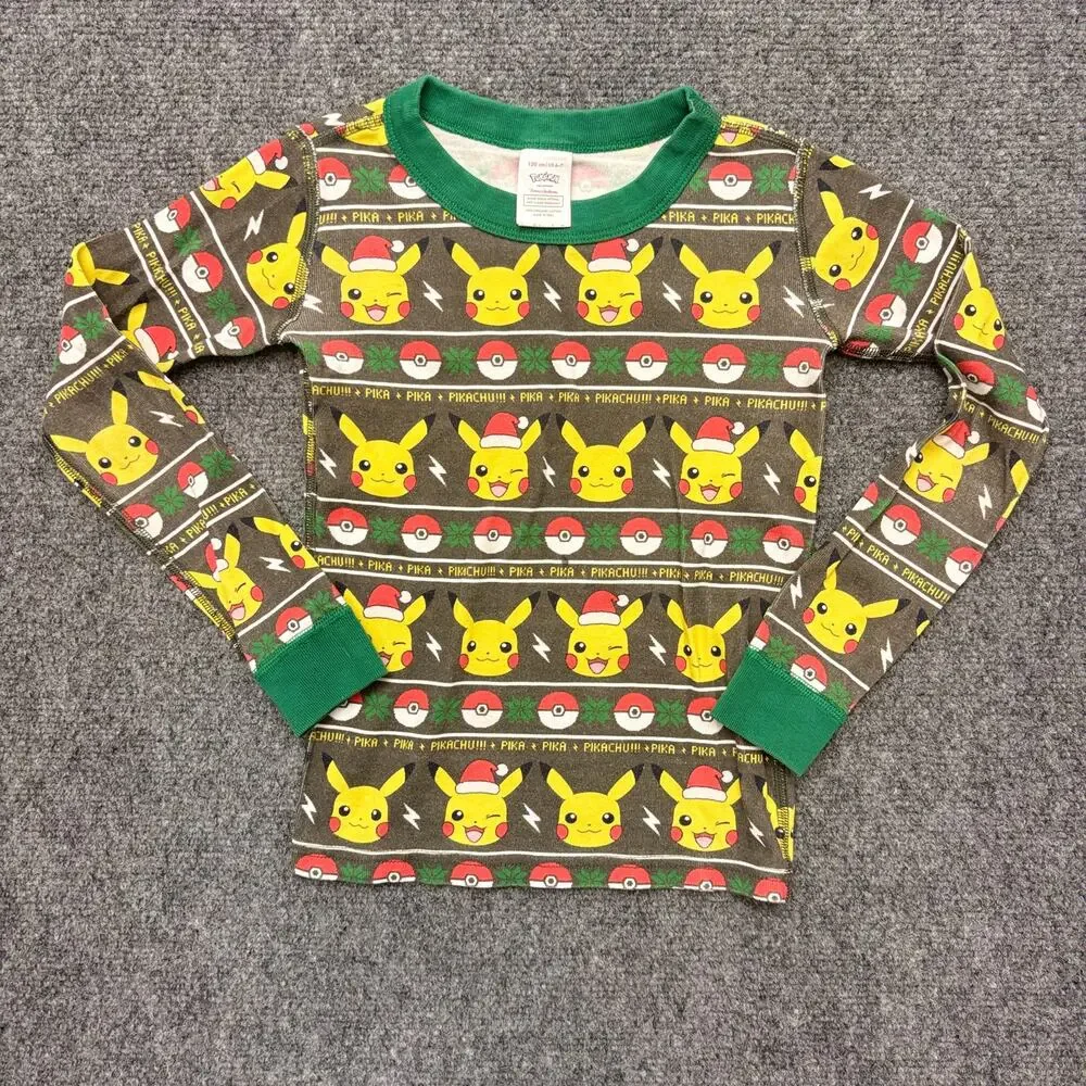 Hanna Andersson Pikachu Santa Christmas Holiday Pajama Set Youth Size 120 (6/7)